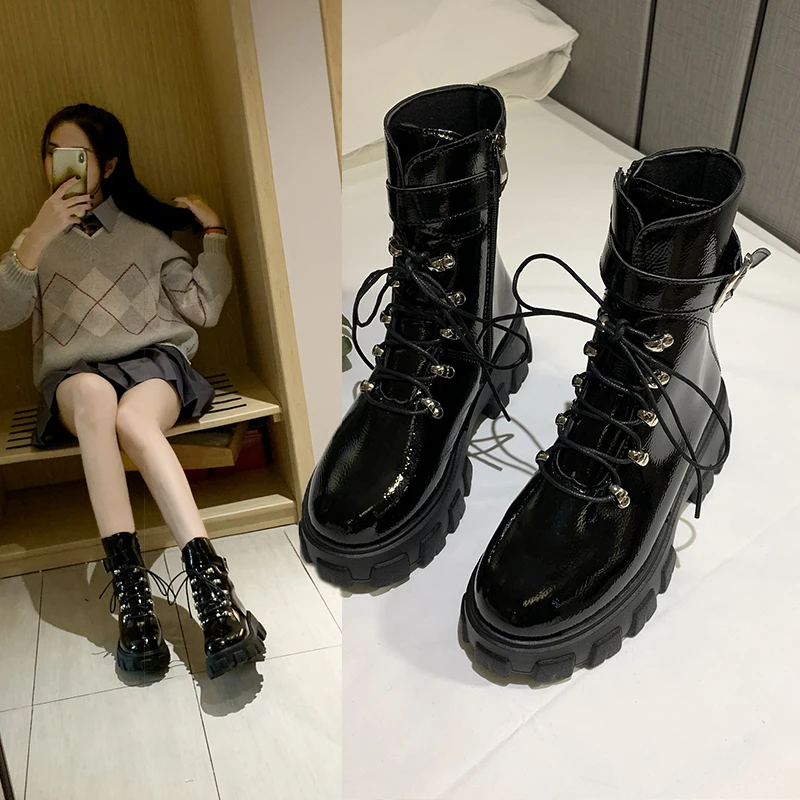 

Army Combat Boots Women Lace Up Casual Black Platform Boots Leather Martin Ankle Boots Women Shoes Botas Mujer Plus Size 35-40