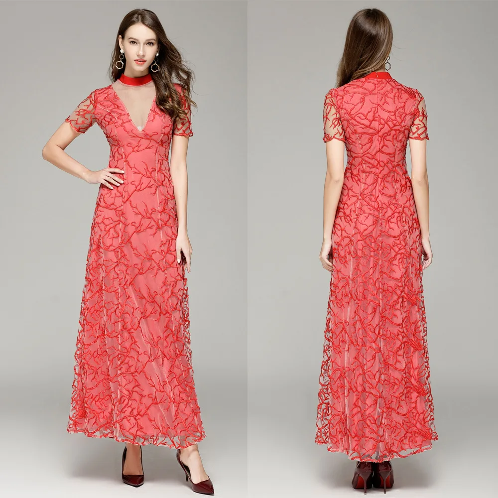 

2019 Early Autumn New Style WOMEN'S Evening Dress Long Small High Collar Short Sleeve Banquet Stage Wear Bride Dress Wedding