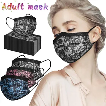 

50pc Mask Adult Mystic Black Mesh Lace Sexy Masks Three Layer Nonwove Mascarillas Desechables Breathable Masque Respirator Маска