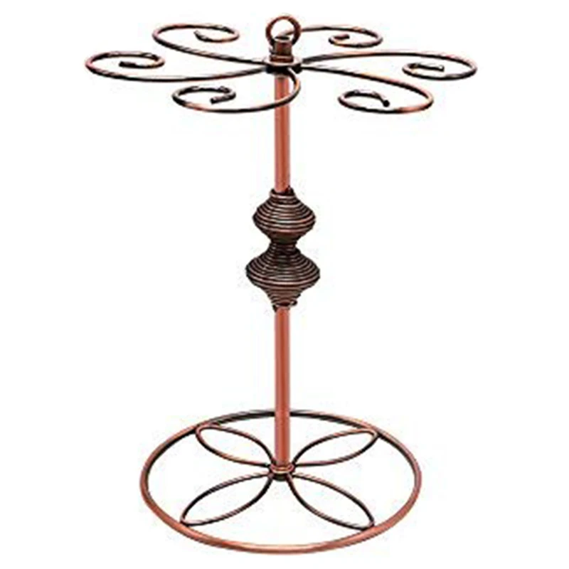 

New Scrollwork Bronze Wine Glass Rack, Elegant Freestanding Stemware Holder Stand with 6 Hooks, Gourd-Style