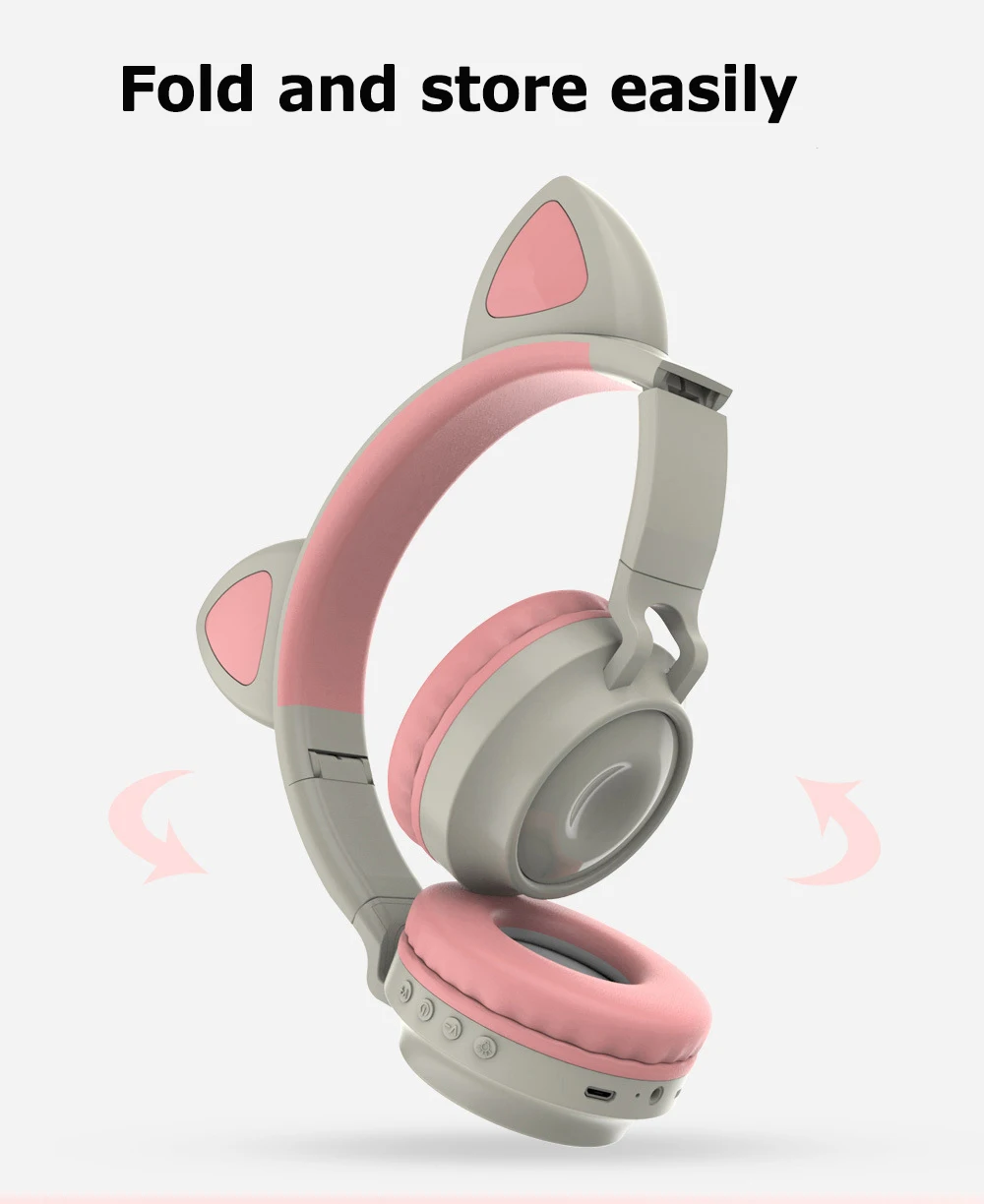 Kids Bluetooth 5 0 Headphone LED Cat Ear Bluetooth Headset With Mic for Handsfree Support TF Card Aux for Boys Girls Gifts