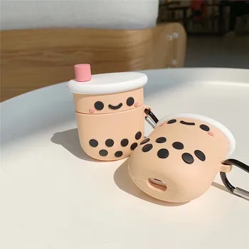

For AirPods case cute airpod 2 case funny Pearl Milk Tea Smiley Covers Headset for Airpods 2 Silicone cover protection fundas