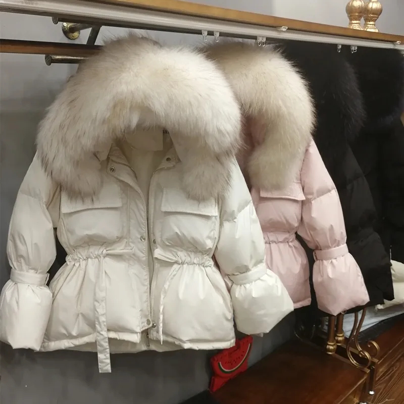 Большой воротник из натурального меха енота 2019 зимняя женская куртка с капюшоном