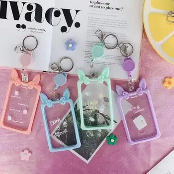 

New 1PC Kawaii Korean Cat Animal Cartoon ID Card Case Holder Bus Bank Cards Cover Protector Case Keychain School Stationery