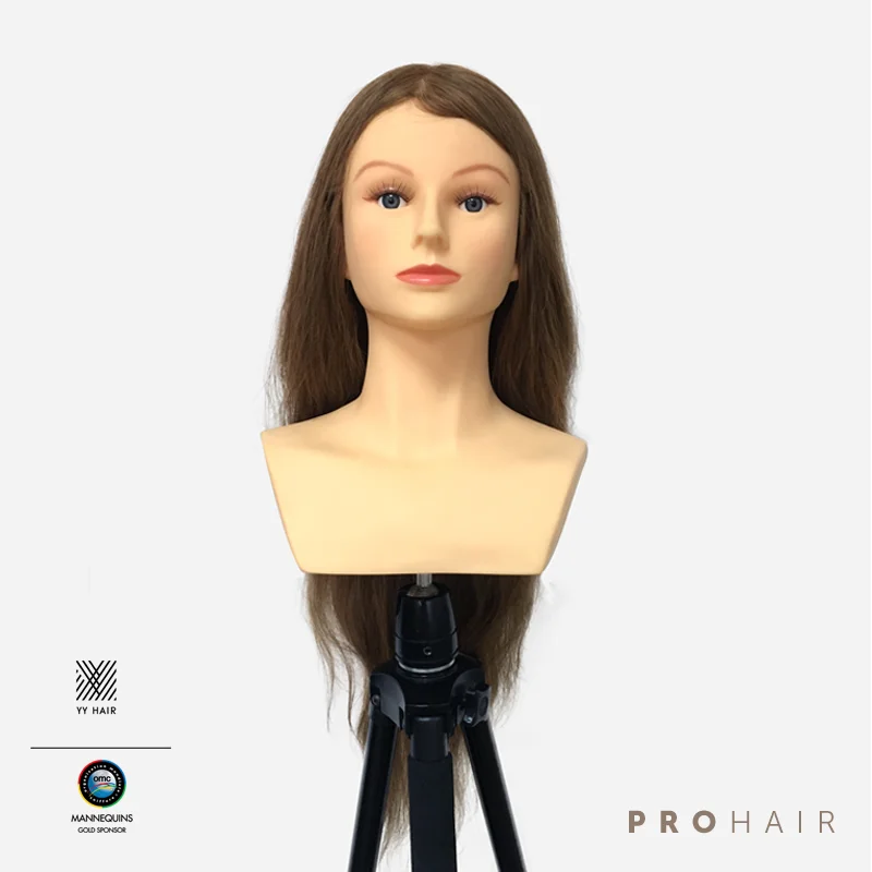 PROHAIR-60 см, 24 дюйма,, светильник для человеческих волос, коричневая голова для соревнований, манекен для парикмахерских, Кукольная голова для парикмахеров