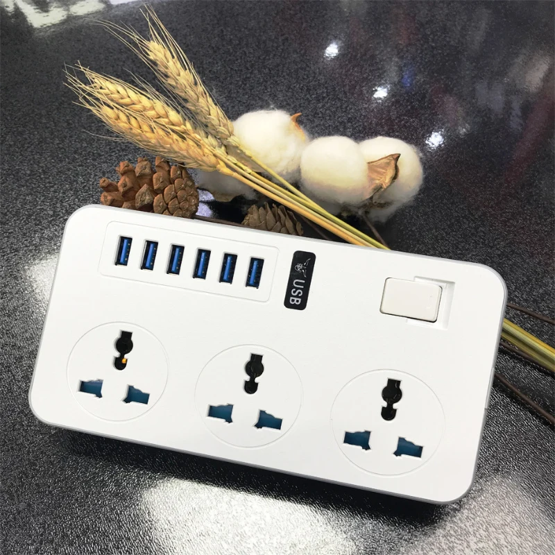 2 м черный белый черный силовой гнездо для шнура удлинителя с 6 USB силовой полосой 3 розетки адаптер 16A США ЕС Великобритания для офиса дома