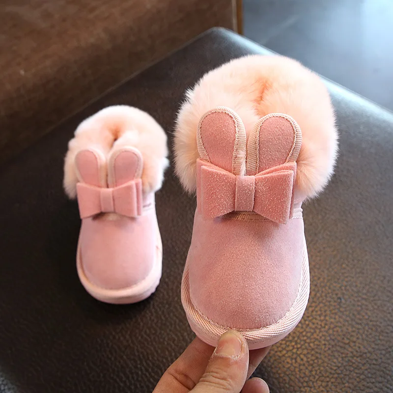 

2020 New Little Girls Boots Bunny Bow Red Pink Ankle Boot Warm Fur Animal Boots 2019 New Warm Snow Boots Sandq Baby Baby Boots