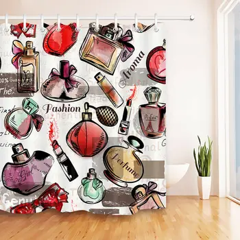 

Fashion Watercolor Cosmetics Shower Curtain Liner Waterproof Bathroom Set