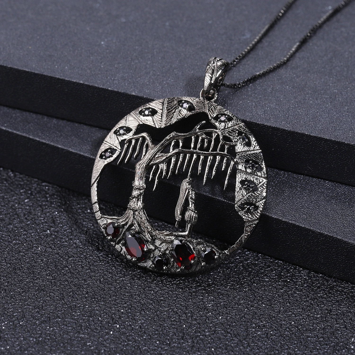 GEM'S балетные 925 пробы драгоценности из серебра и камней натуральный красный гранат ручной работы кулон ожерелье для женщин Хэллоуин история ужасов