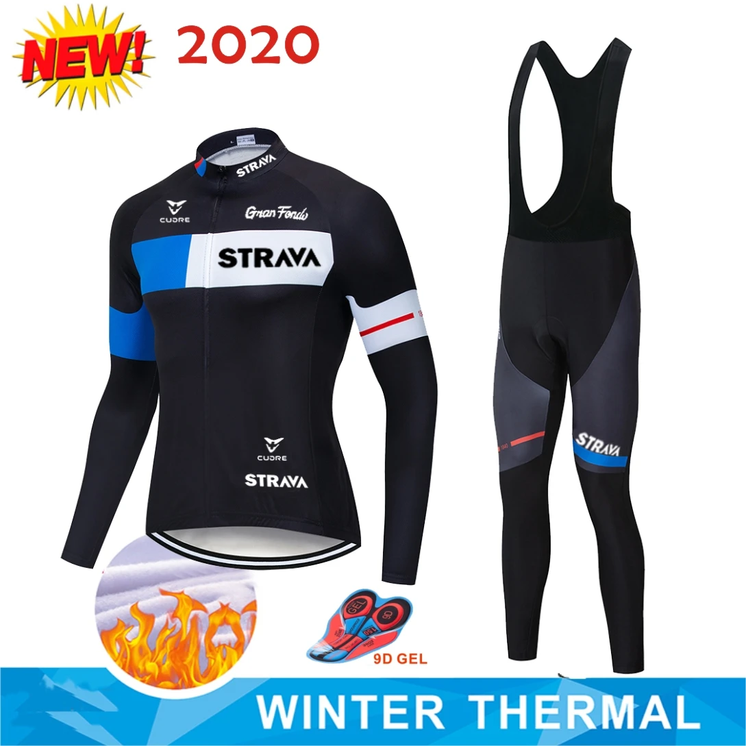 2020 Зимняя Теплая Флисовая велосипедная Джерси STRAVA с длинным рукавом мужская