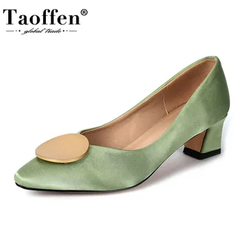 

Taoffen 2020 New Spring Women Pumps Fashion Metal Pointed Toe Square Heel Soft Shoes Women Daily Casual Footwear Size 33-43