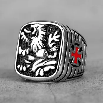 

316L Stainless Steel Royal Lion Men Rings Vintage Religious Cross Talisman Good Lucky for Men Boy Fashion Jewelry Gift