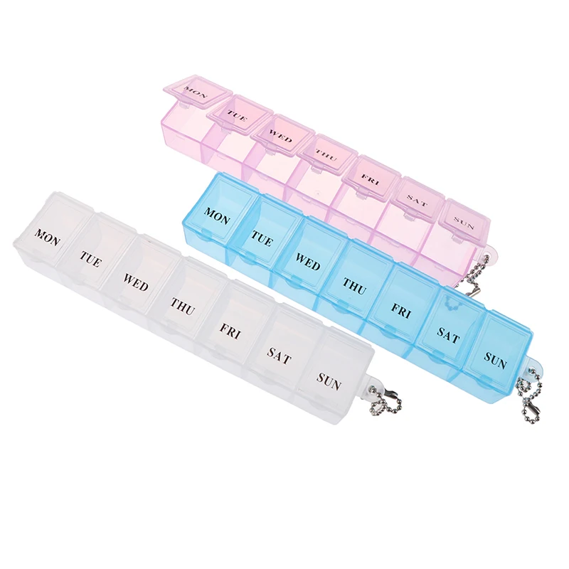 1PCS 7 Days Weekly Tablet Pill Medicine Box Holder Storage Organizer Container Case Pill Box Splitters With Chain
