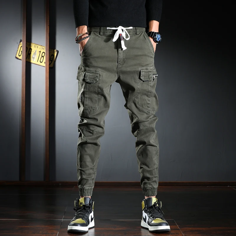 Fashion Streetwear Men Jeans Multi Pockets Casual Cargo Pants Hombre High Quality Korean Style Hip Hop Joggers Wide Leg Trousers