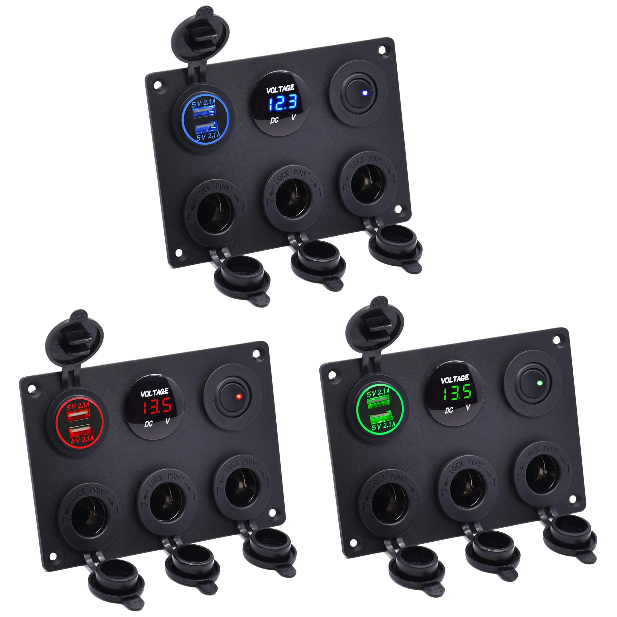 Dual USB Charger Socket 2.1A&amp2.1A+LED Voltmeter+3 Cigarette Lighter Adapter 12V Power Outlet+ON-Off Toggle Switch | Автомобили и