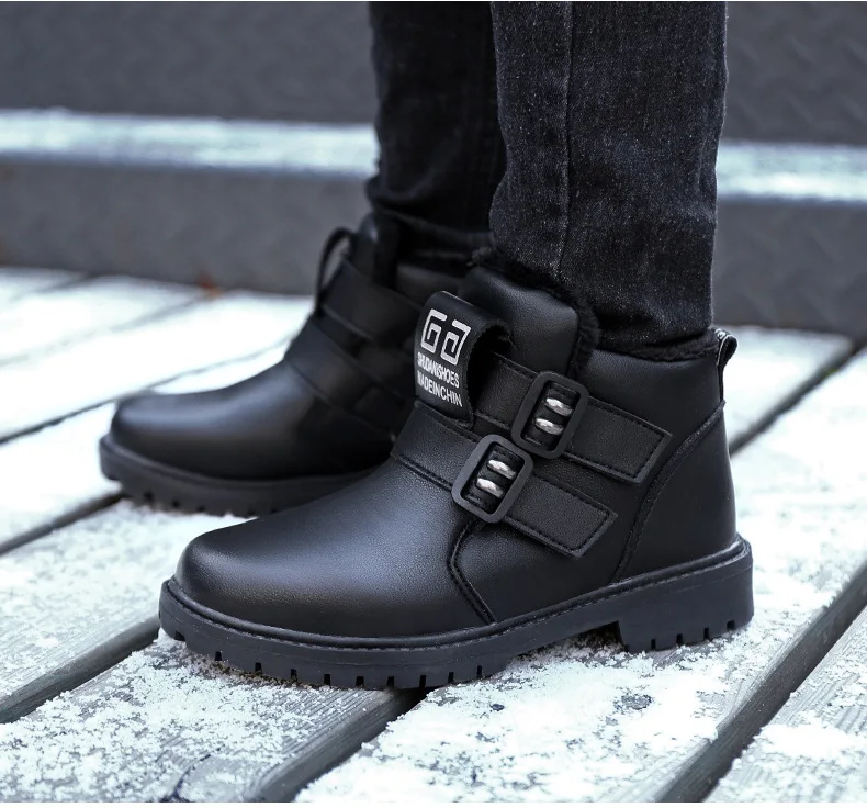 Children's shoes autumn and winter2019 children's shoes boys plus velvet cotton shoes leather kids snow boots girls Martin boots