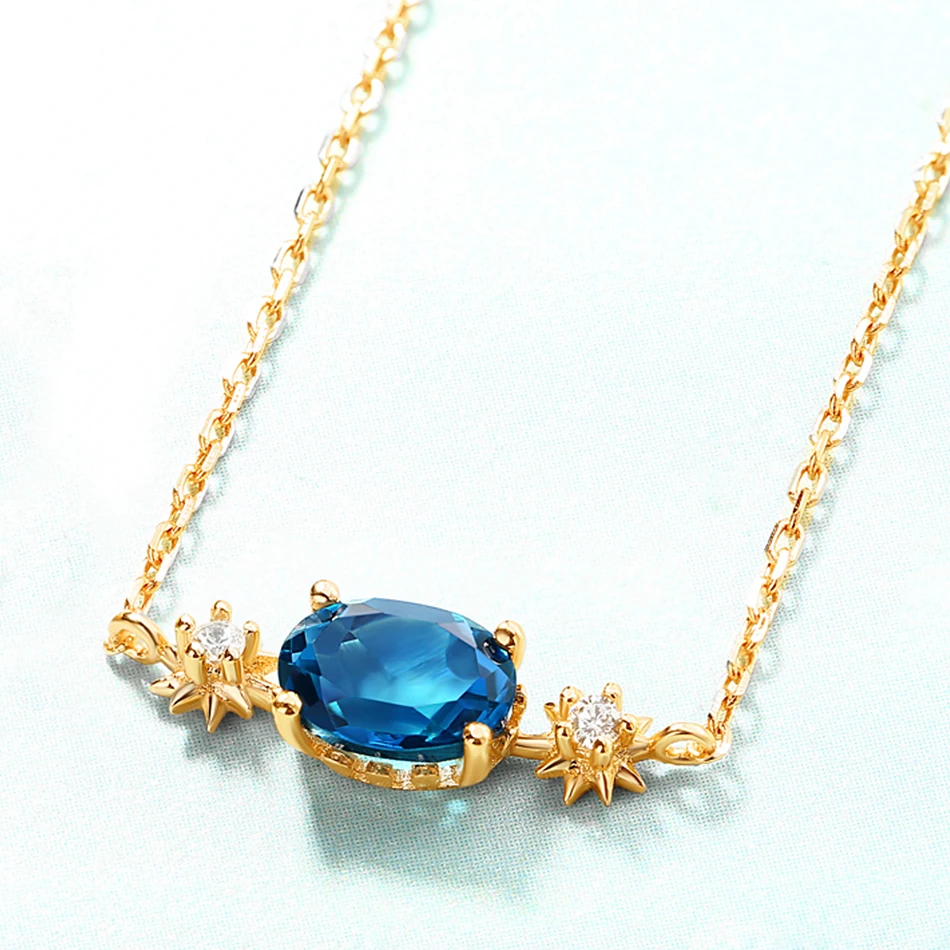 blue topaz ALLNOEL, настоящее 925 пробы, серебро,, настоящий мозамбический гранат, ожерелье с цирконием, дизайн для женщин, хорошее ювелирное изделие, новинка - Цвет камня: blue topaz
