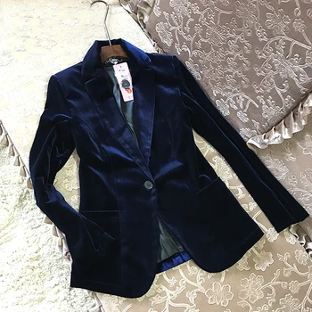 

New High Quality 2020 Velvet Women Blazer Black Blue Elegant Lady Blazers Suits Plus Size Long Sleeve Slim Office Suit Jacket