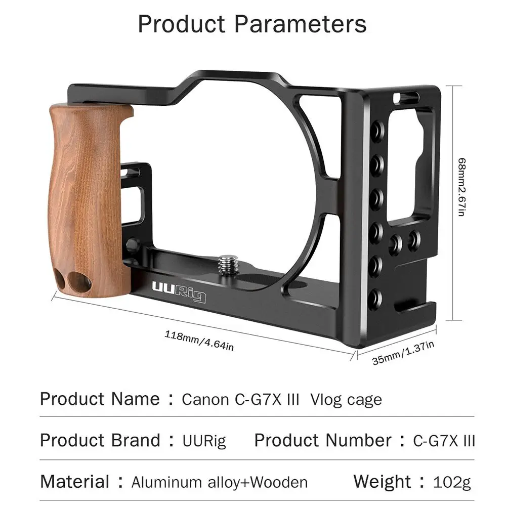 UURig крепление для холодного башмака для Canon G7X Mark III камера C-G7XMarkIII клетка Rig рамка Корпус стабилизатор деревянная ручка рукоятка r60