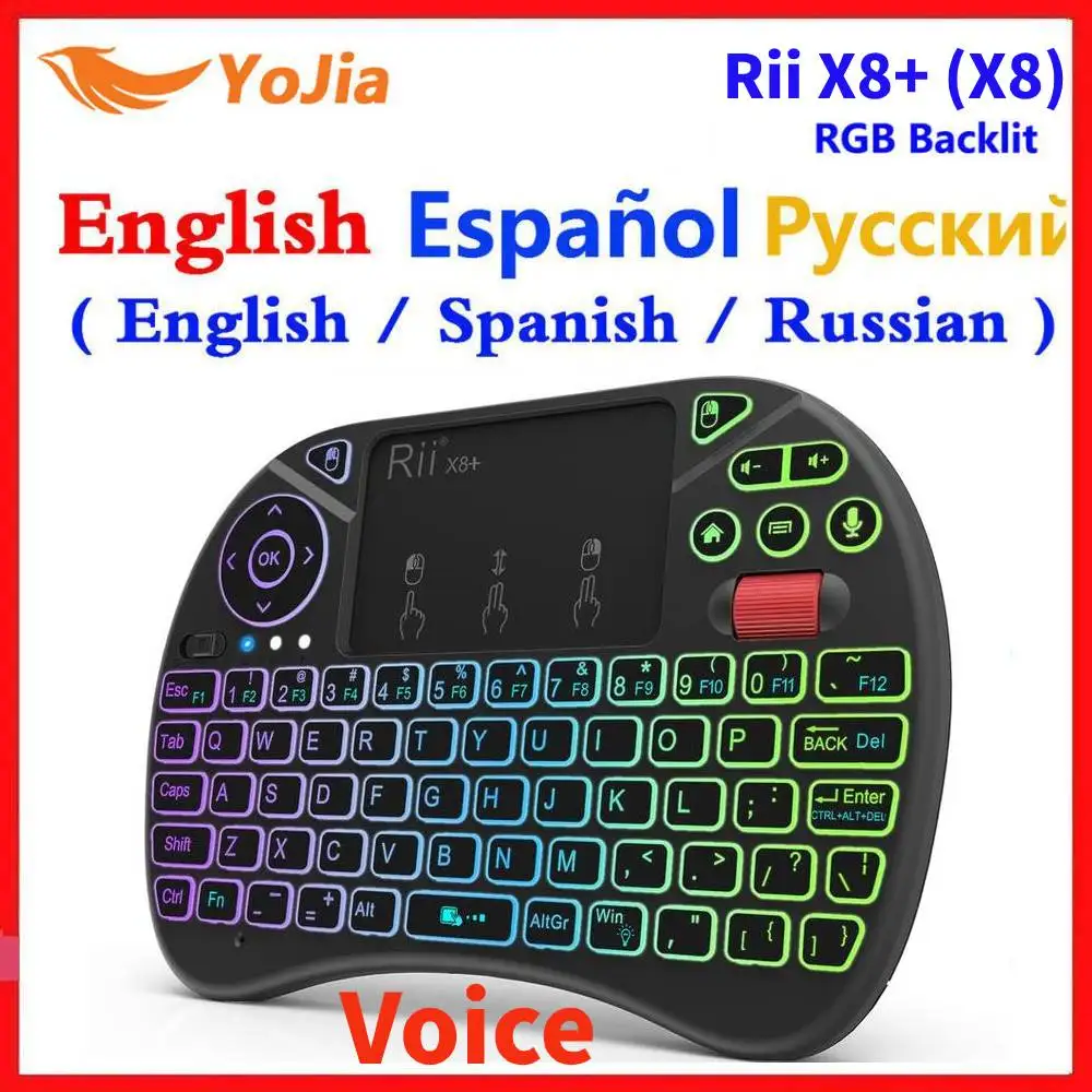 2.4G Wireless Voice Air Mouse Remote Rii X8+ ( X8) RGB Backlit Keyboard Russian English Spanish i8 keyboard for Android TV box|Keyboards| - AliExpress