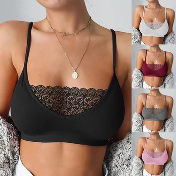 

Summer Sexy Women Plus Size Crop Top Elastic Cage Bra Lace Camisole Crop Tank Tops Bra Bustier Vest 2020 Underwear (S-5XL)