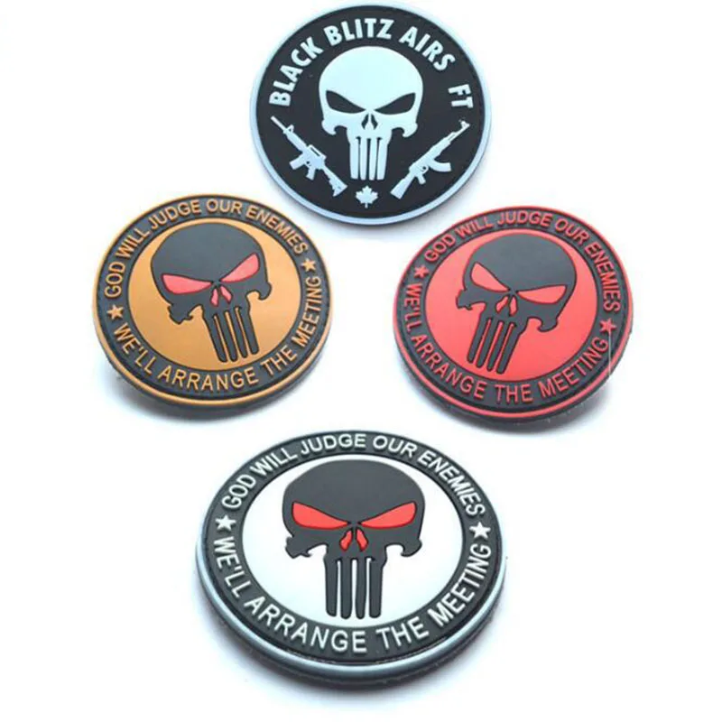 3D Embroidery Punisher Morale Skull 3D Rubber Pvc Board Air Gun Sport Military Tactical Clothes Backpack Badge Patch