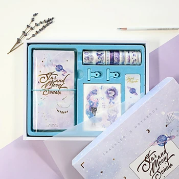 

Clips Traveler Stickers Tape Scrapbook Student Stationery Journal Diary Notebook Set Portable Writing Planner Gift Box Cute