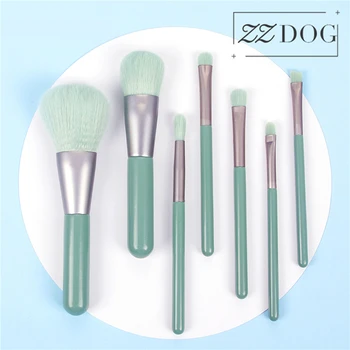 

ZZDOG 7Pcs Mini Makeup Cosmetic Tool Set Professional Portable Powder Foundation Eyeshadow Lip Eyebrow Brushes Kit Natural Hair