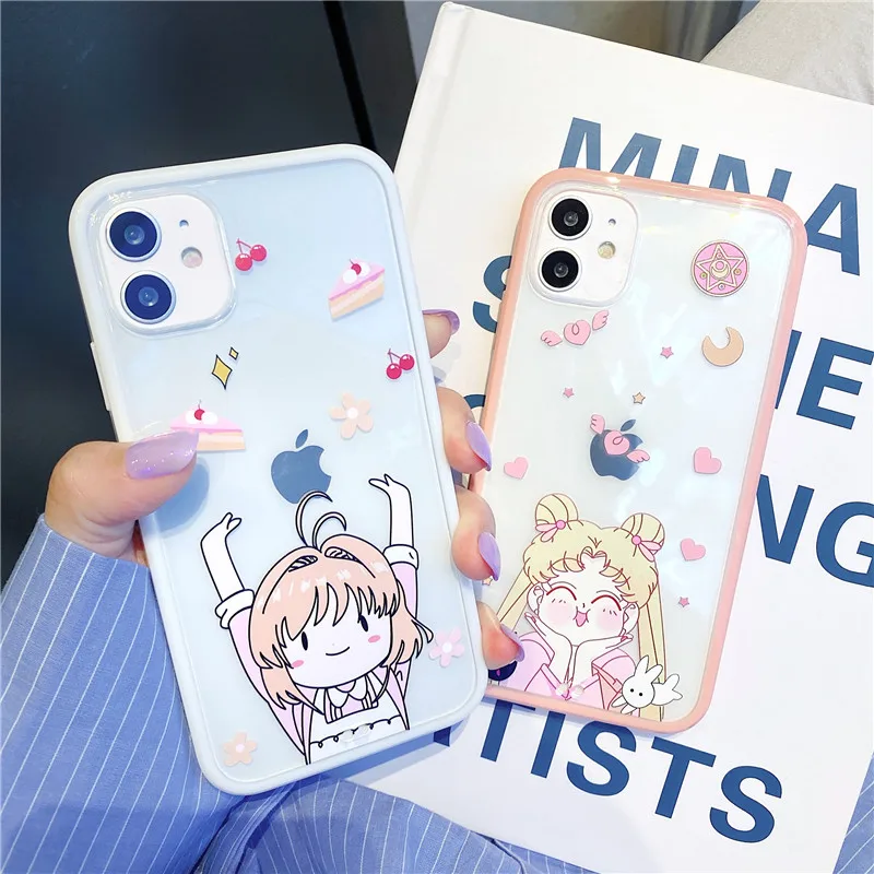 Милый мультяшный чехол для iPhone 12 Mini XR X Xs 11 Pro Max SE 2020 Мягкий ТПУ 7 8 Plus Sailor Moon Sakura