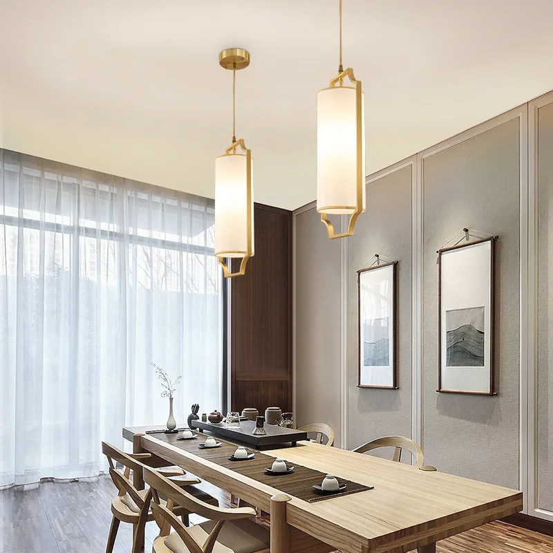 

New Chinese Style Copper Cloth Art Restaurant Pendant Light Simple Modern Bar Counter Living Dining Room LED Light Fixtures