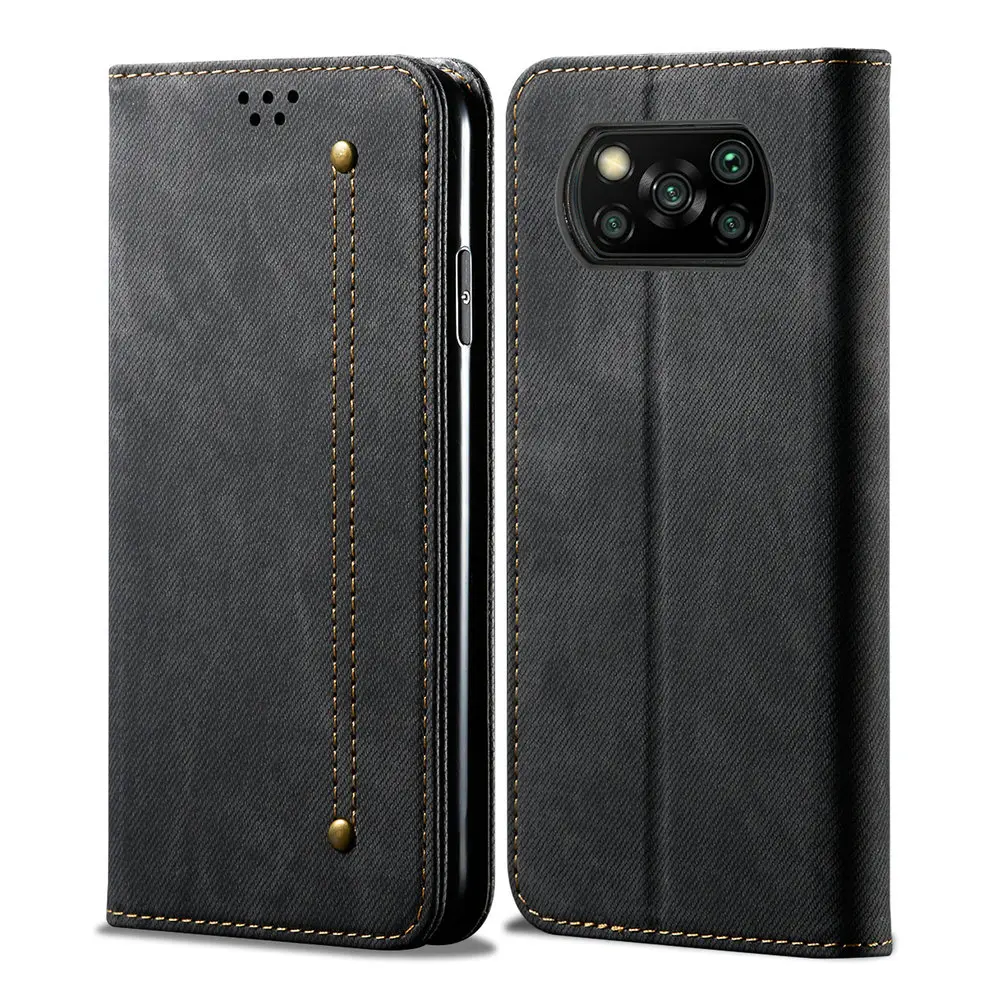 POCO X3 NFC Flip Case Leather Denim Cowboy Cloth Wallet ...