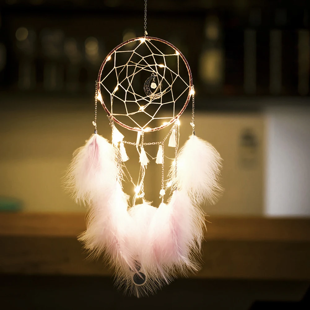 LED Dream Catcher Handmade Night Light Dream Catchers for Bedroom Wall Hanging Home Decor Ornaments Craft