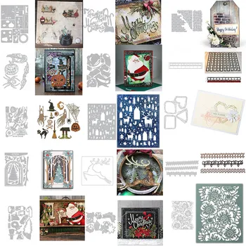 

Cutting Dies Halloween Set Set Elk Christmas Tree Sock Background Frame Dies DIY Scrapbooking Embossing Paper Cards Making 08