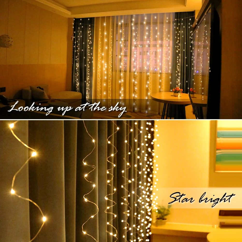 USB Wireless Remote Control LED Curtain String Light 300LED Wedding Party Garden Bedroom Outdoor Waterproof Decor Light D25