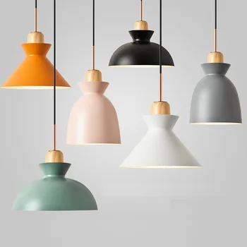 

Nordic wood Pendant Lights metal fashion creative restaurant bedroom living room Minimalism design lampshade lamps E27 WF929