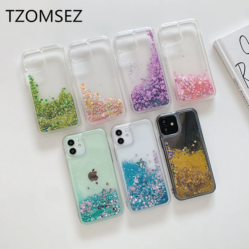 13 pro max cases Cute Shiny Stars Shockproof Phone Cases for iPhone 13 12 Mini 11 Pro Max SE 2020 XS X XR 6S 7 8 Plus Glitter Quicksand Cover iphone 13 pro max leather case
