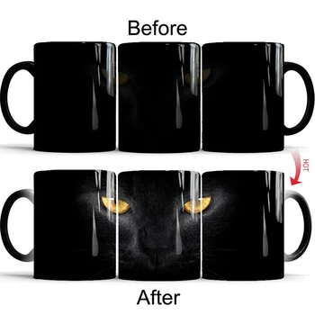 

Drop Shipping 1Pcs New 350ml Black Cat Magic Color Changing Mugs Morning Milk Coffee Ceramic Cups Best Gift for Family Children