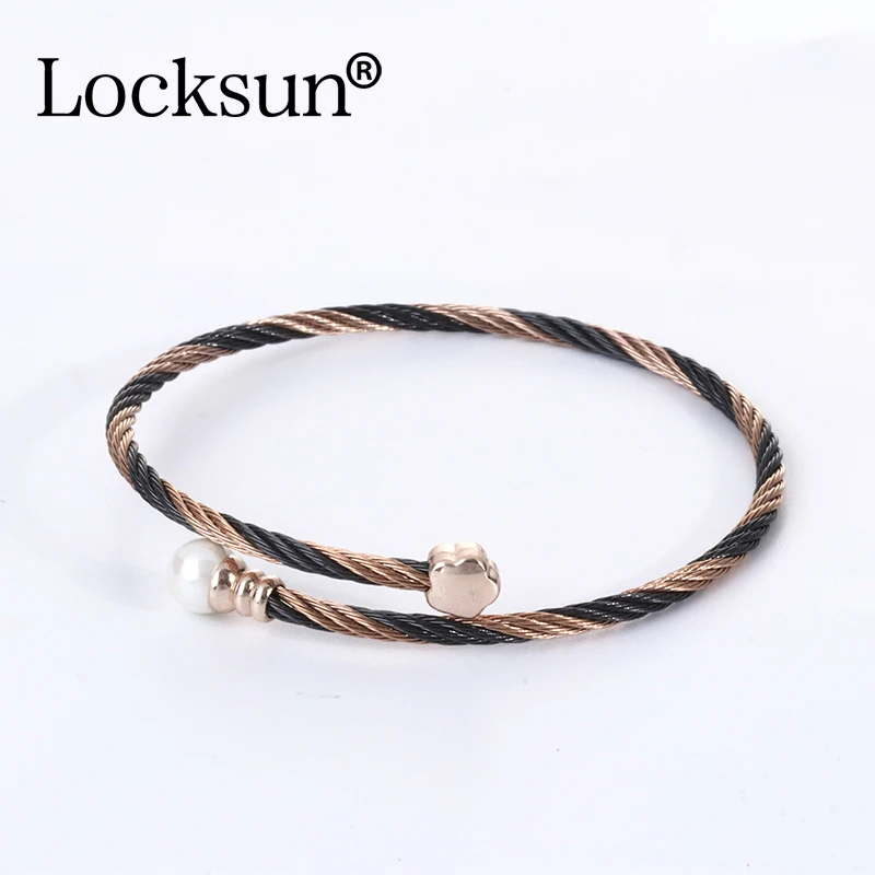 Locksun, Новое поступление, браслеты из нержавеющей стали, провод, регулируемый, роскошная цепочка, Шарм для женщин, ювелирное изделие, 585, розовое золото, браслеты