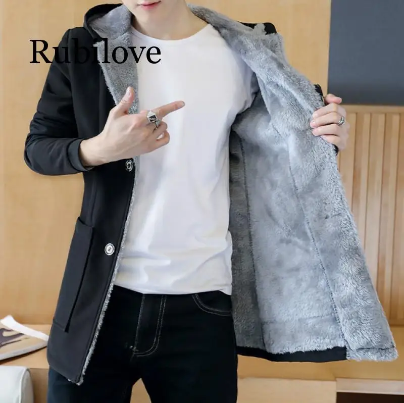 

Rubilove Slim Trench Men's Large Size Thick Hooded Trench Coat Men's Warm and Cold-resistant Fashion Casual Windbreaker Jacket