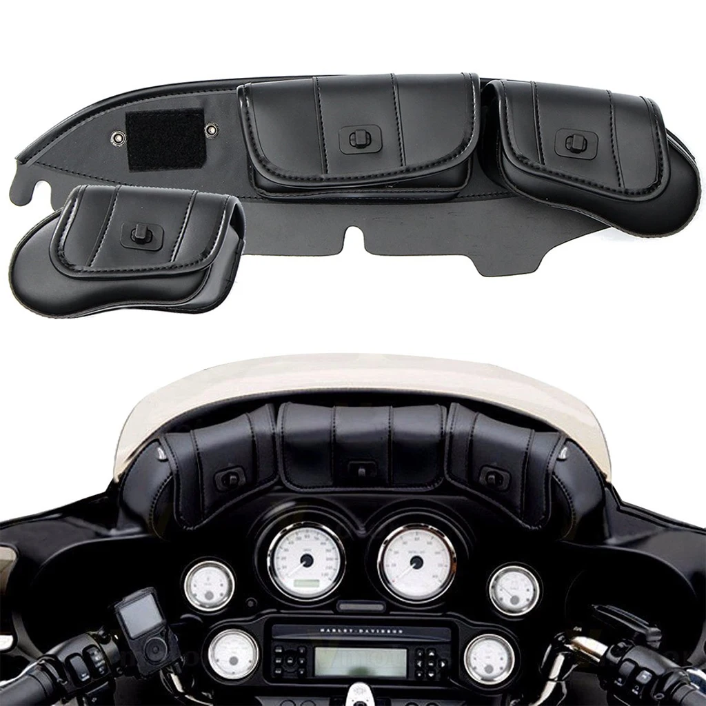Waterproof Motocycle 3 Pocket Pouch Windshield Bag Batwing Fairing for Harley Electra Street Glide Touring Bike 1996-2013