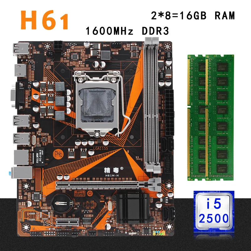 H61 набор настольных материнских плат H61M H с процессором Intel I5 2500 LGA1155 16G(2*8G) DDR3 RAM memory