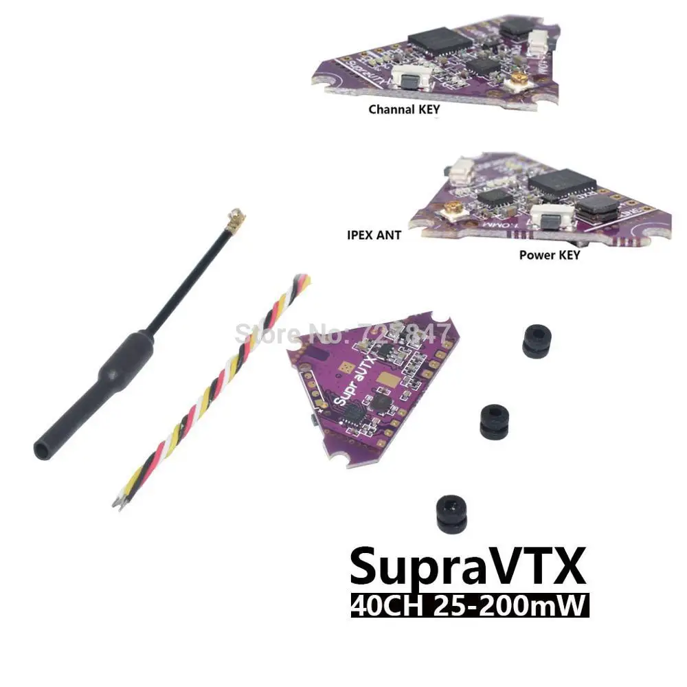 

Supra VTX 5.8G 40CH 25mw 100mw 200mw Transmitter OSD adjustable for Brushed Bwhoop Mobula7 Mobula6 FPV Racing Quadcopter