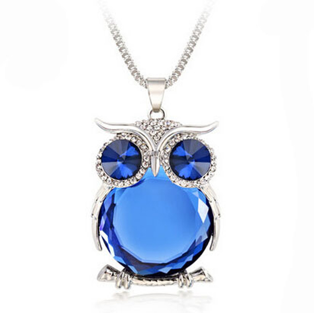 Women Sweater Chain Necklace Owl Design Rhinestones Crystal Pendant Necklaces Jewelry Clothing Accessories Drop Shipping
