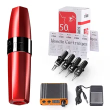 Профессиональная тату-машинка, набор, губная помада, тату-ручка, тату-пистолет, машинка, комплекты, питание, педаль, 50 шт., игольчатый картридж