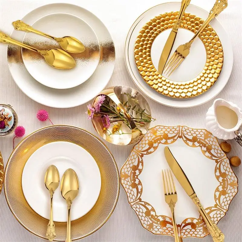 1 шт. набор золотых столовых приборов из нержавеющей стали|dinnerware set|steak knives forksgold