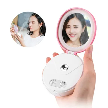 

Facial Mist Spray With Led Makeup Mirror Moisturizing Skin Portable Handheld Face Steamer Cosmetic Mirror