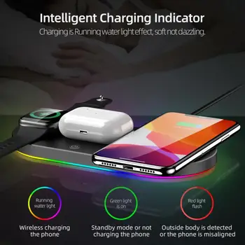 

15W qi Wireless Charger For Iwatch Series 4 3 2 1 Magnetic Charging Pad For iPhone 11 XS Pro Samsung LED Light Quick Charging