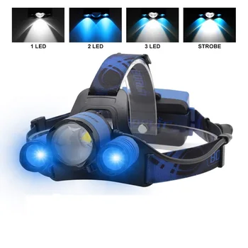 

Super Bright 3 LED 5000 Lumen Headlamp Headlight,4 Modes White & Blue LEDs,Waterproof Zoomable Flashlight LED Head Torch For Hik