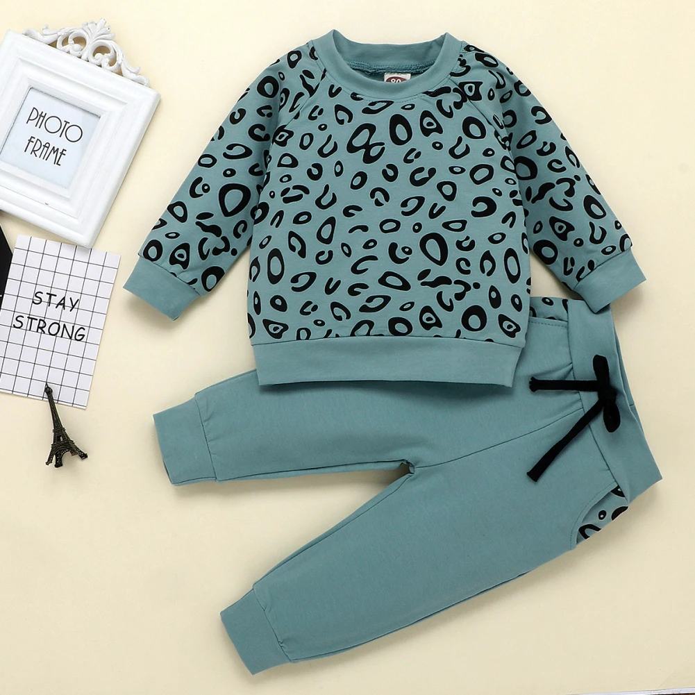 AU/9 months to 4 years Old зимняя одежда с леопардовым принтом для маленьких мальчиков и девочек, комплект из свитера и длинных штанов