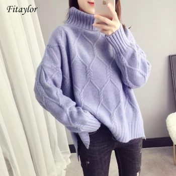 

Fitaylor New Autumn Winter Women Sweater Casual Thick Turtleneck Knitted Pullovers Loose Fit Female Knit Outwear Ladies Tops